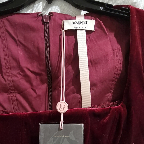 House Of CB Solaine wine red velvet corset dress Long Sleeve Midi XS NWT - Picture 7 of 8